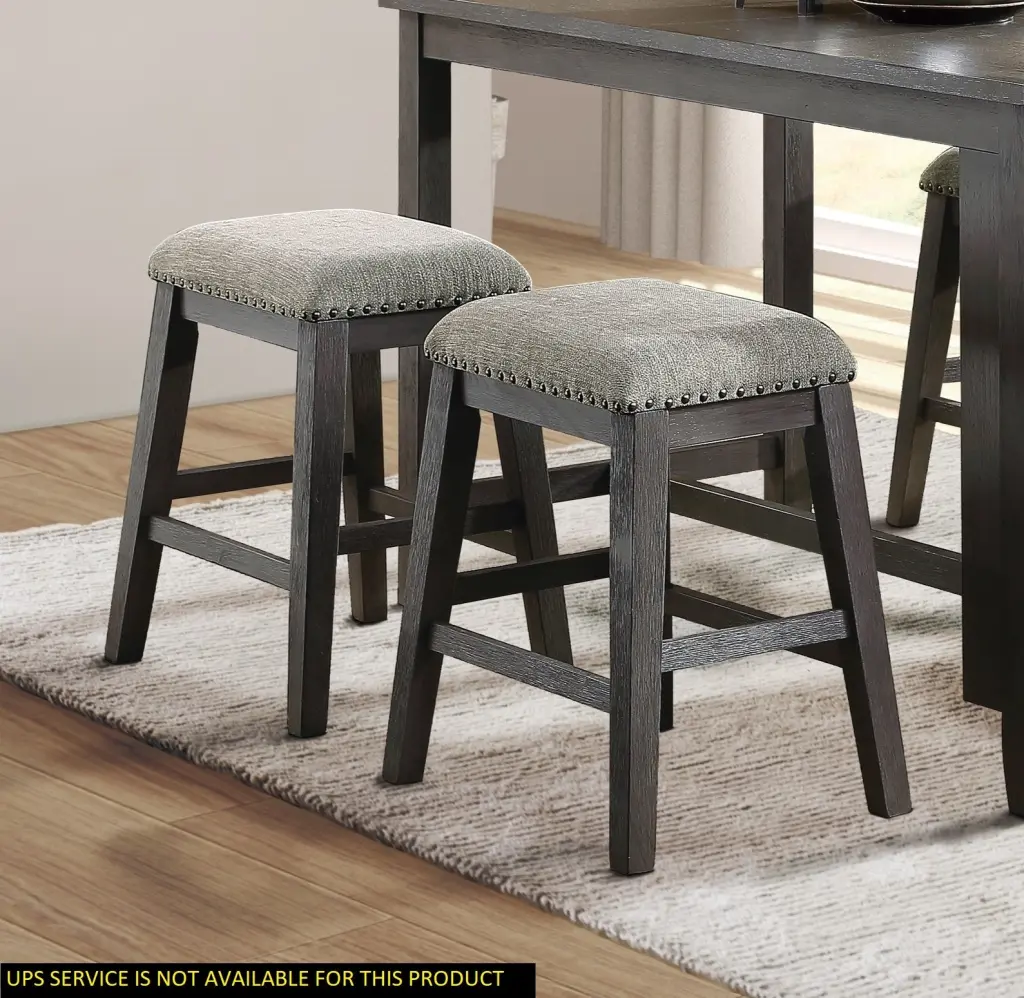 Wire Brushed Gray Finish Set 2 Counter Height Barstool Gray Chenille Upholstery kanepe