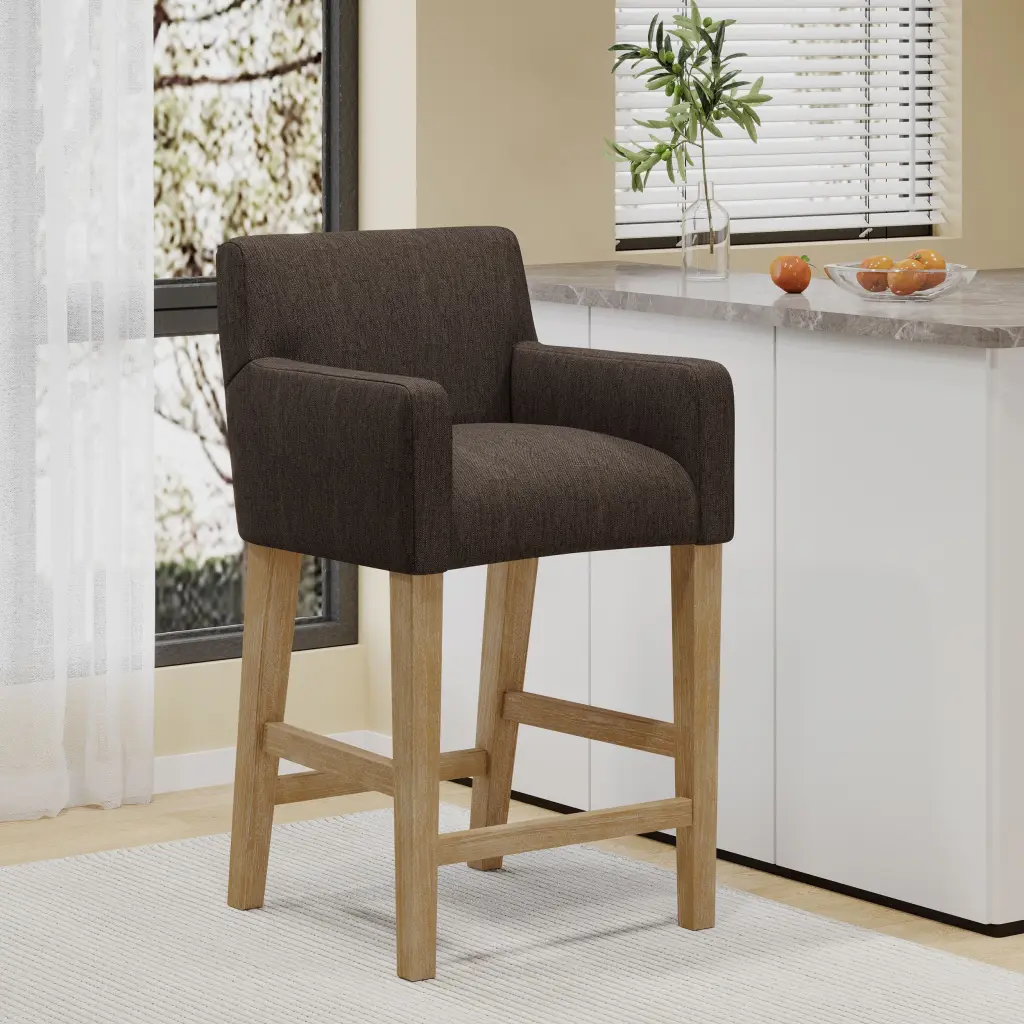 Upholstered 26 Inch Counter Stool Brown Weathered Fabric Bar Stool nh-onfind