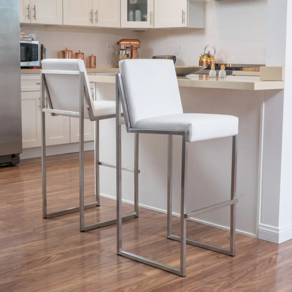 Barstool Set 2 White Metal & Wood Counter Height Stools nh-perfect home