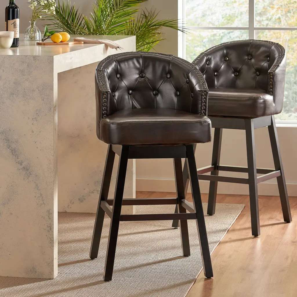 Ogden KD Swivel Barstool Set 2 Brown Cat Scratch Fabric nh-perfect home-can