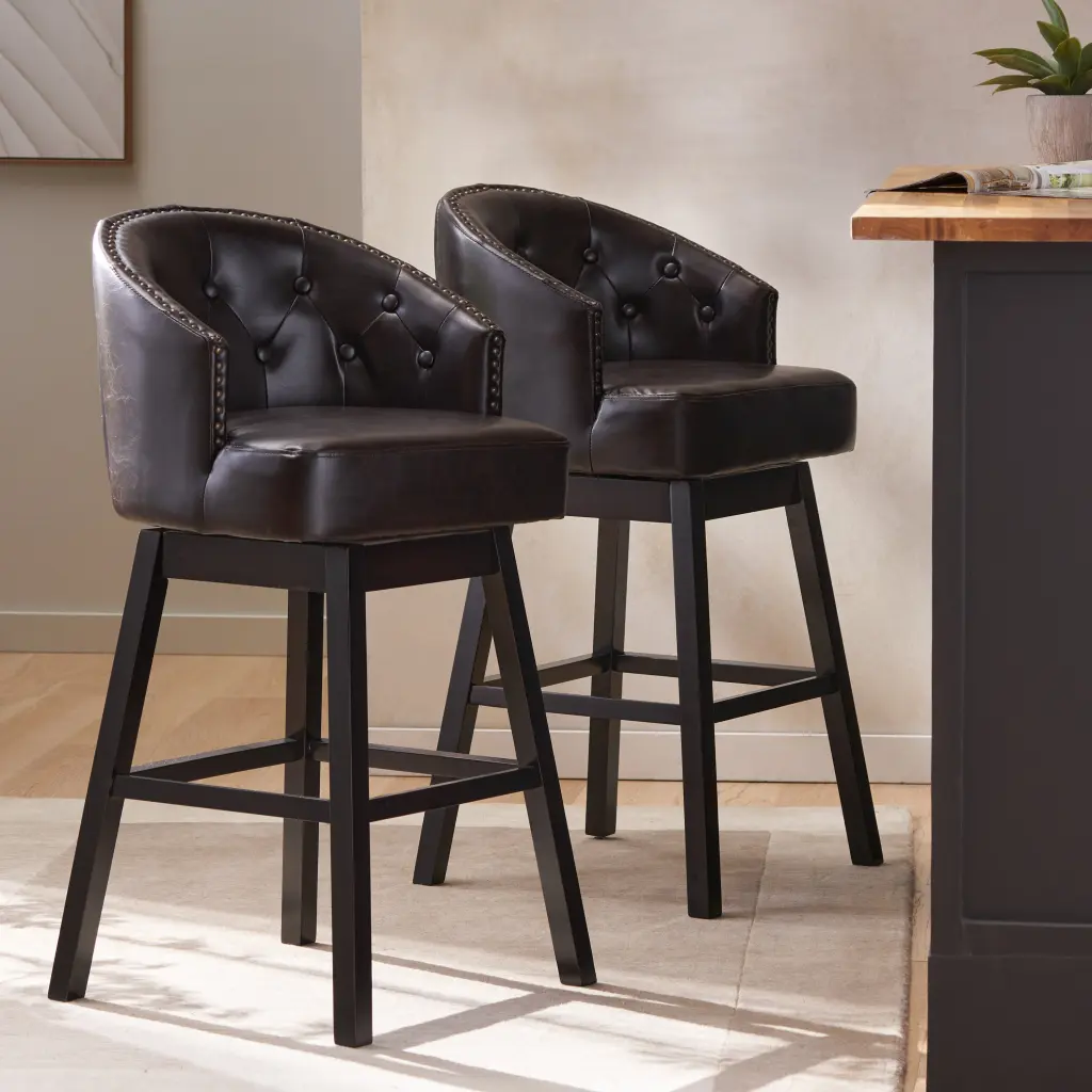 Ogden KD Swivel Barstool Set 2 Brown Cat Scratch Fabric Bar Stools nh-perfect home