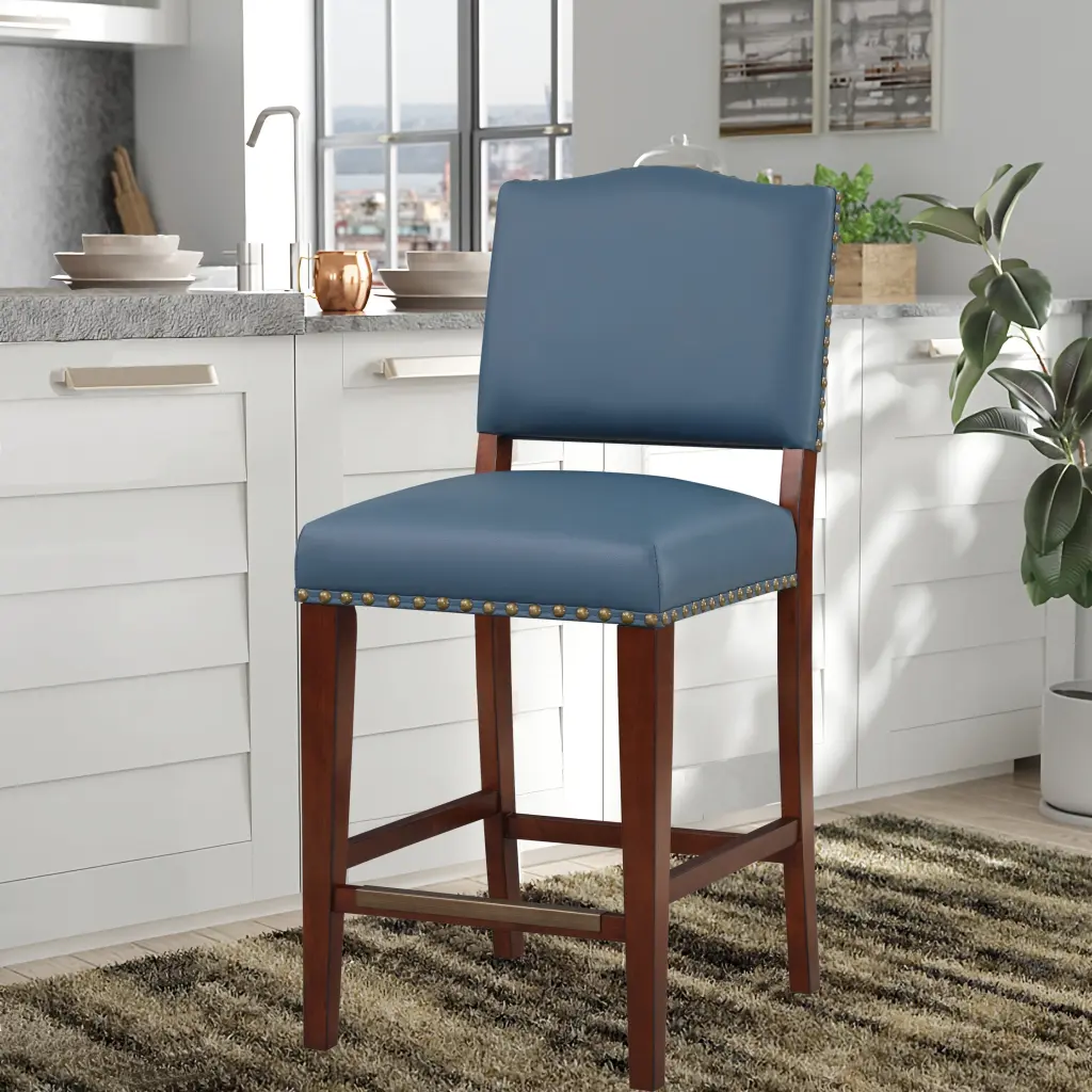 Danbers Stationary Faux Leather Blue Counter Stool Nail Heads ridgecrest home