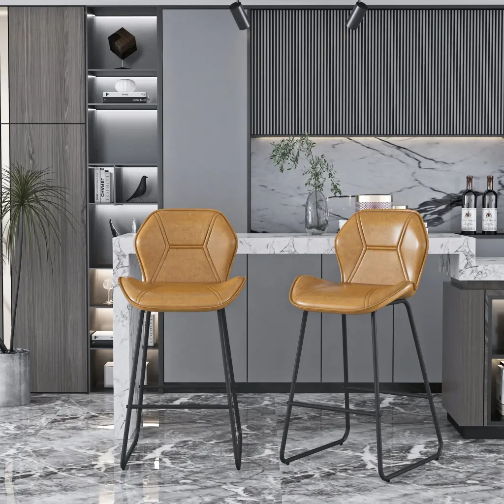 Set 2 Leather Bar Chair High Density Sponge PU Chair Counter rnb