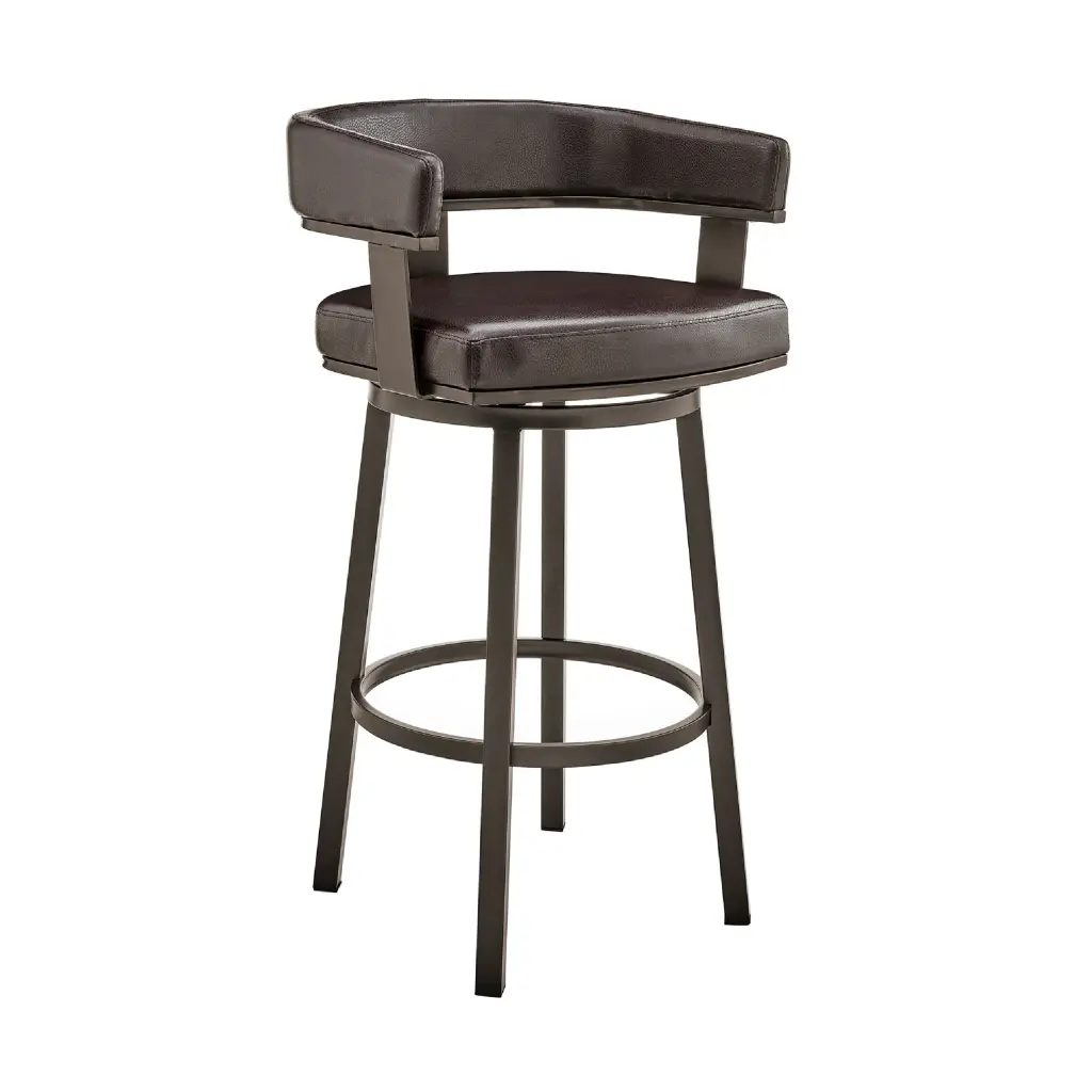 Swivel Counter Barstool Curved Open Back And Metal Legs Dark Brown royal hampton