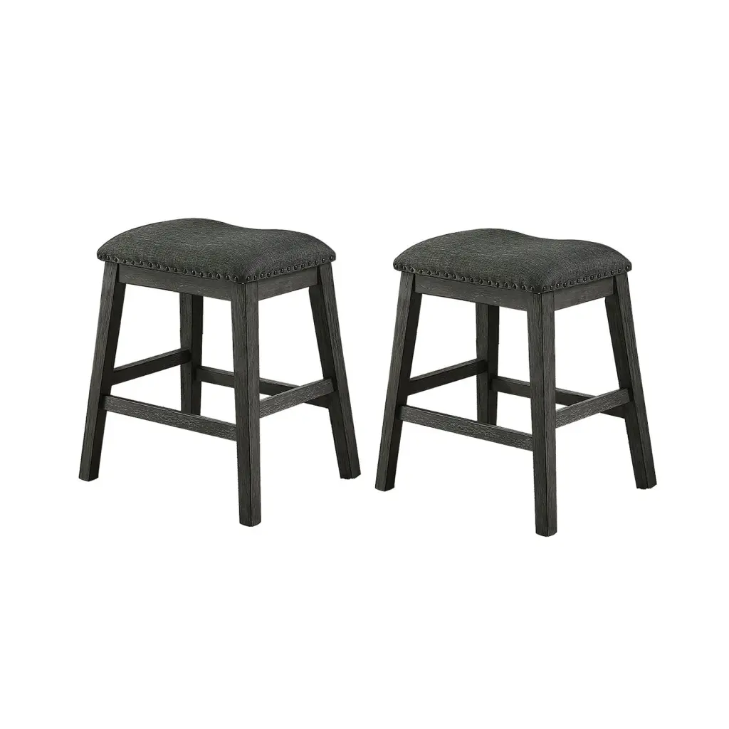 Linen Fabric Padded Counter Stool Dark Grey Set 2 Solid Dark Gray simple relax