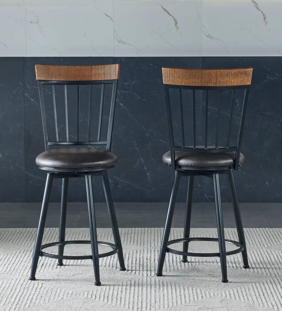 Tyler Swivel Counter Chair Set 2 Dark Gray Wood Finish steve silver furniture