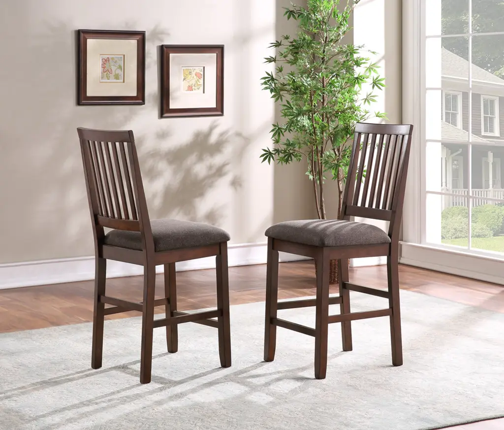 Yorktown Counter Chair Set 2 Dark Brown Wood Bar Stools steve silver furniture