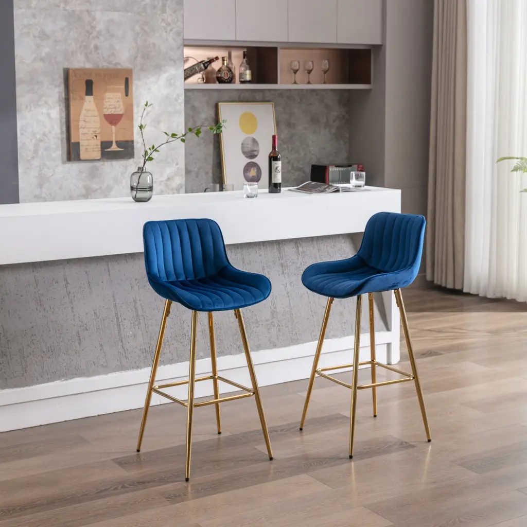 30 Inch Set 2 Bar Stools Chrome Footrest Velvet Fabric Counter Height Stools weehaa furniture