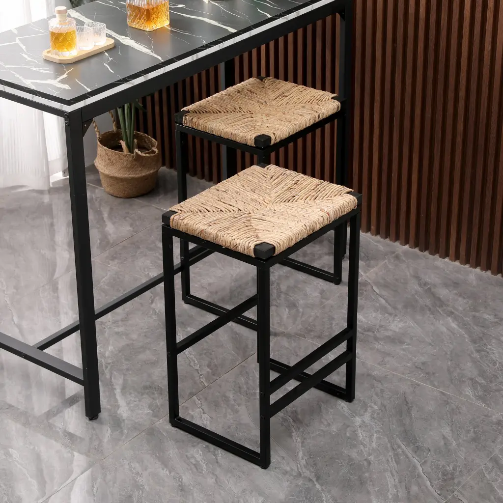 Set 2 Water Hyacinth Woven Bar Stools Kitchen Counter yiqiumi furniture