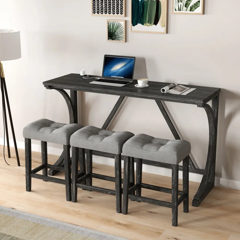 Bar Table Set Power Outlet Bar Table And Chairs Set 4 Piece Dining chuangyuan wood industry