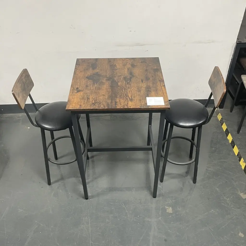 Bar Table Set 2 Bar Stools Pu Soft Seat Backrest Rustic Brown jhx