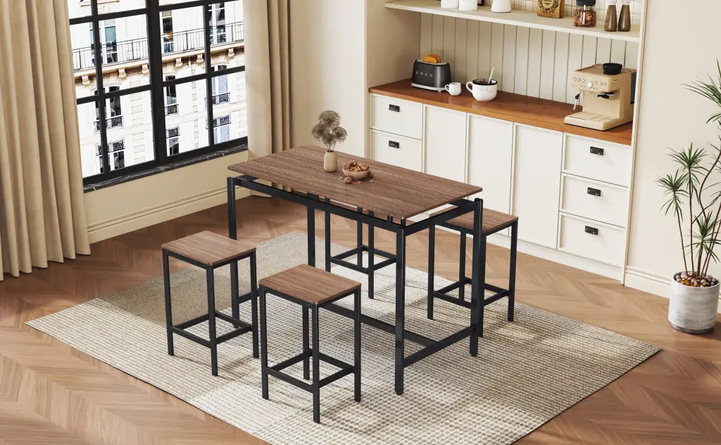 5 Piece Space-saving Bar Table Set Table And Stools Modern Industrial Style trexm