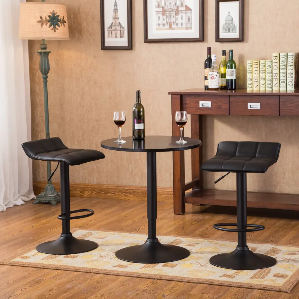 Belham Black Round Top Adjustable Height Bar Table 2 Swivel Black Stools hz