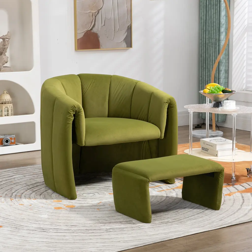 Coolmore Accent Chair Ottoman Mid Century Modern Barrel Chair coolmore w-395