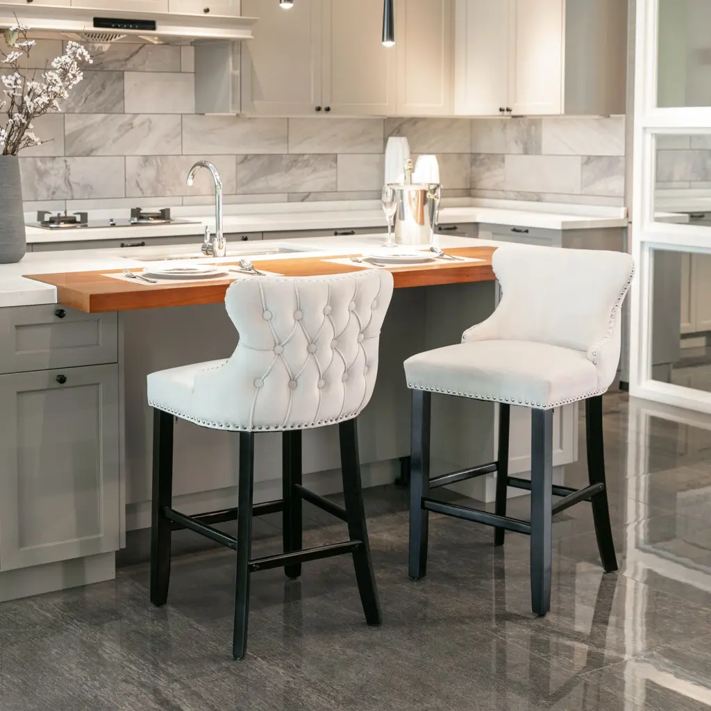 Contemporary Velvet Upholstered Wing Back Barstools Button Tufting a-a furniture