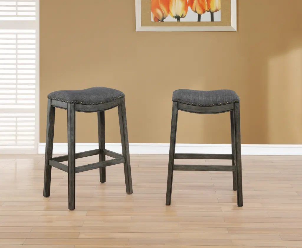 Whitewash Finish Fabric Upholstery Nailhead Saddle Barstool hz