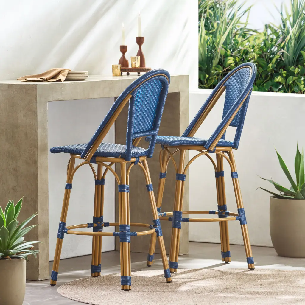 Blue Wicker Barstool Kitchen or Bar Counter nh-bc furniturings