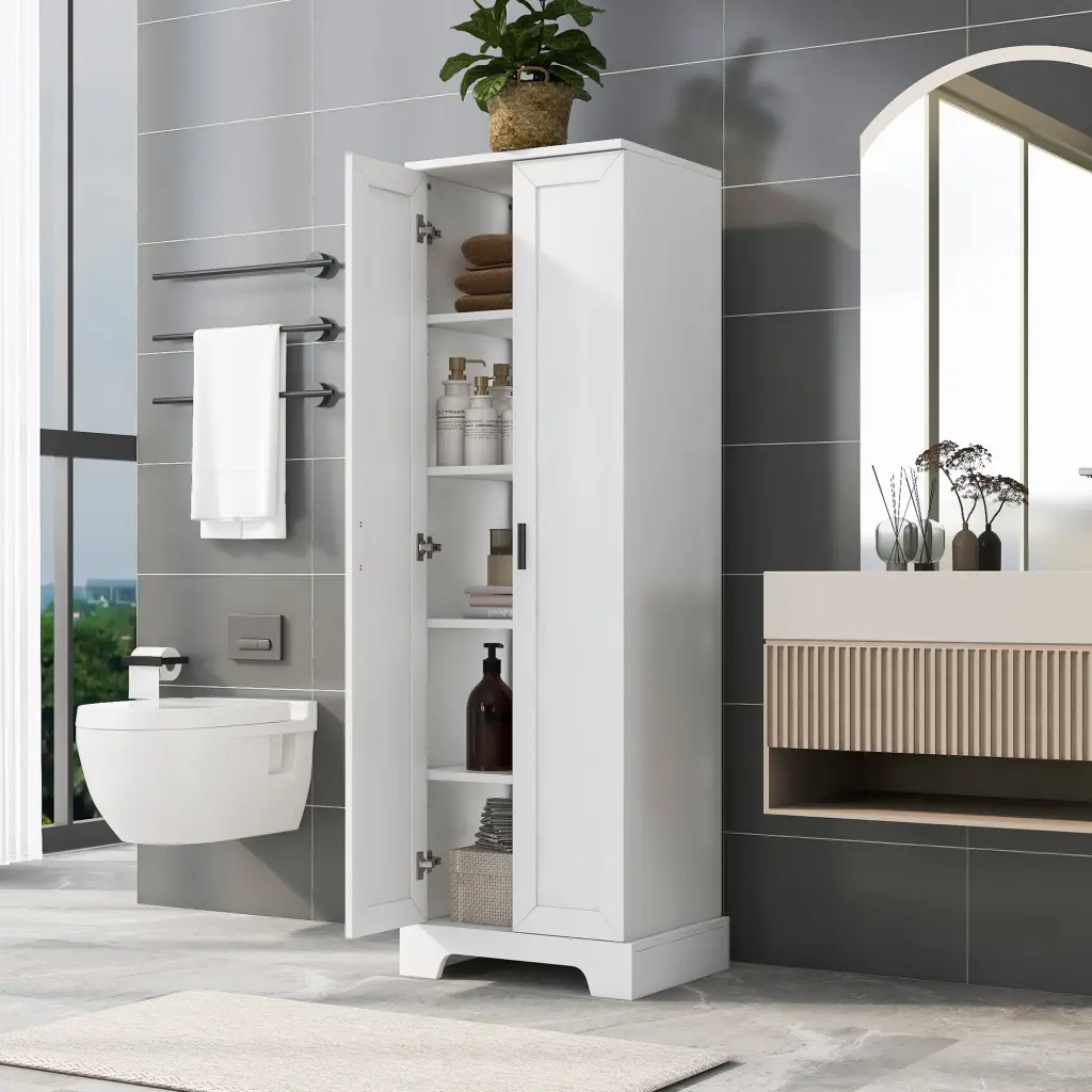 Storage Cabinet Two Doors Bathroom Office Adjustable Shelf by