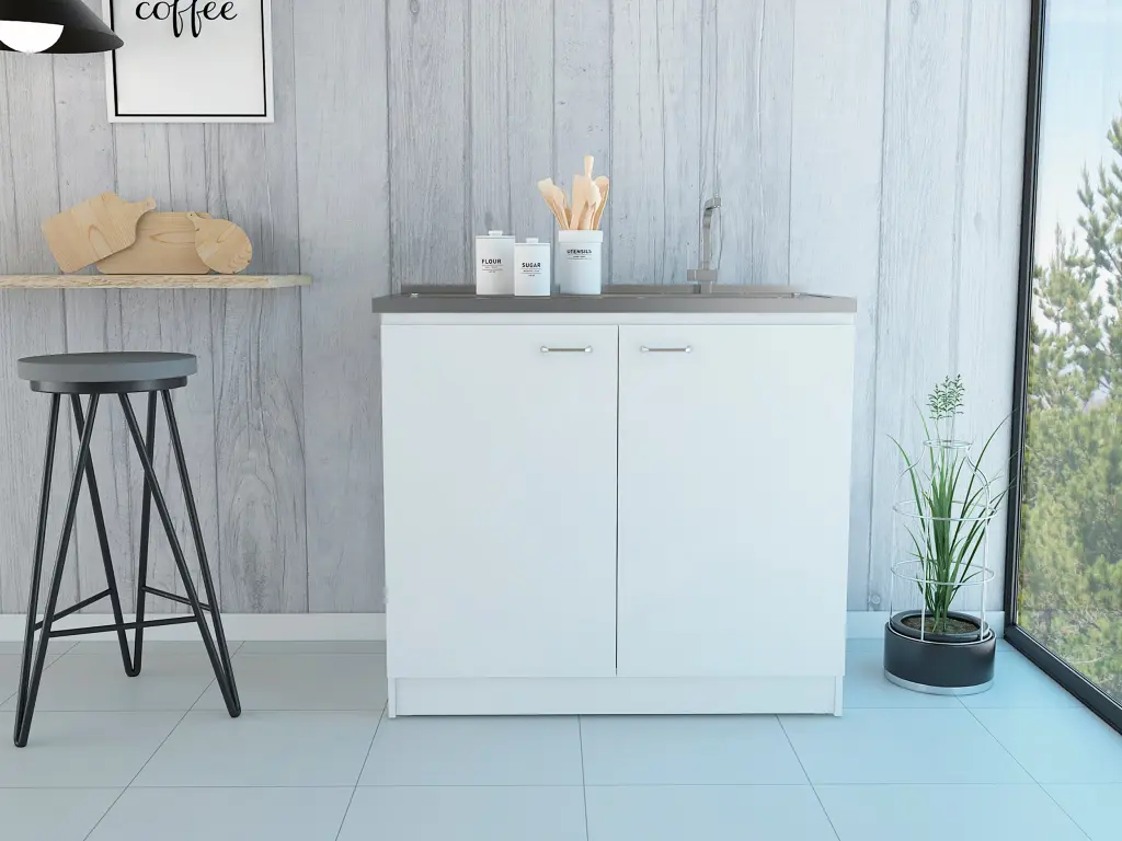 White Rectangle 2 Door Functionality Sink and Cabinet Particle Board furniture max