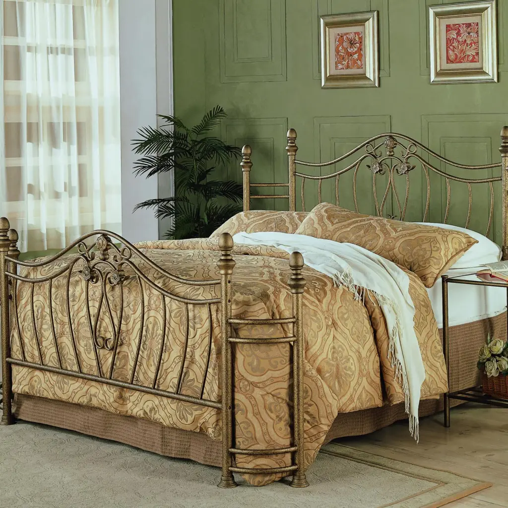 Antique Brushed Gold Metalwork Queen Bed Headboard and Footboard furniture max