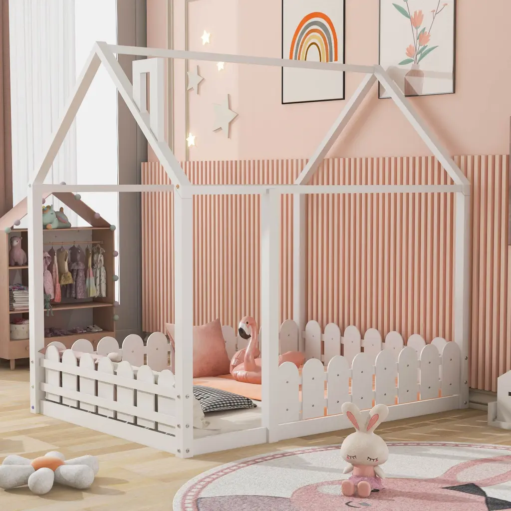 Full Size Wood Bed Frame Fence, Slats Not Included lucky furniture