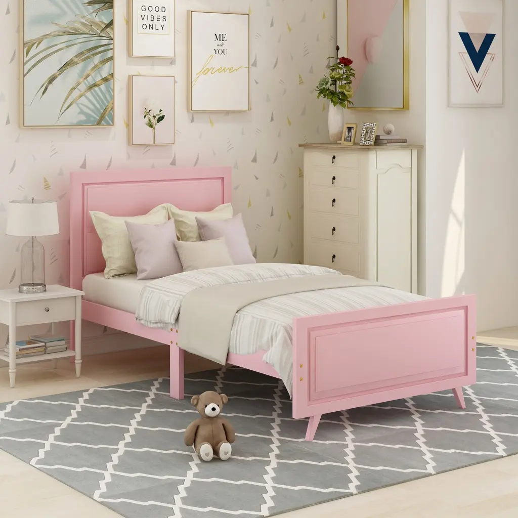 Wood Platform Bed Twin Bed Frame Mattress Foundation Headboard lucky furniture