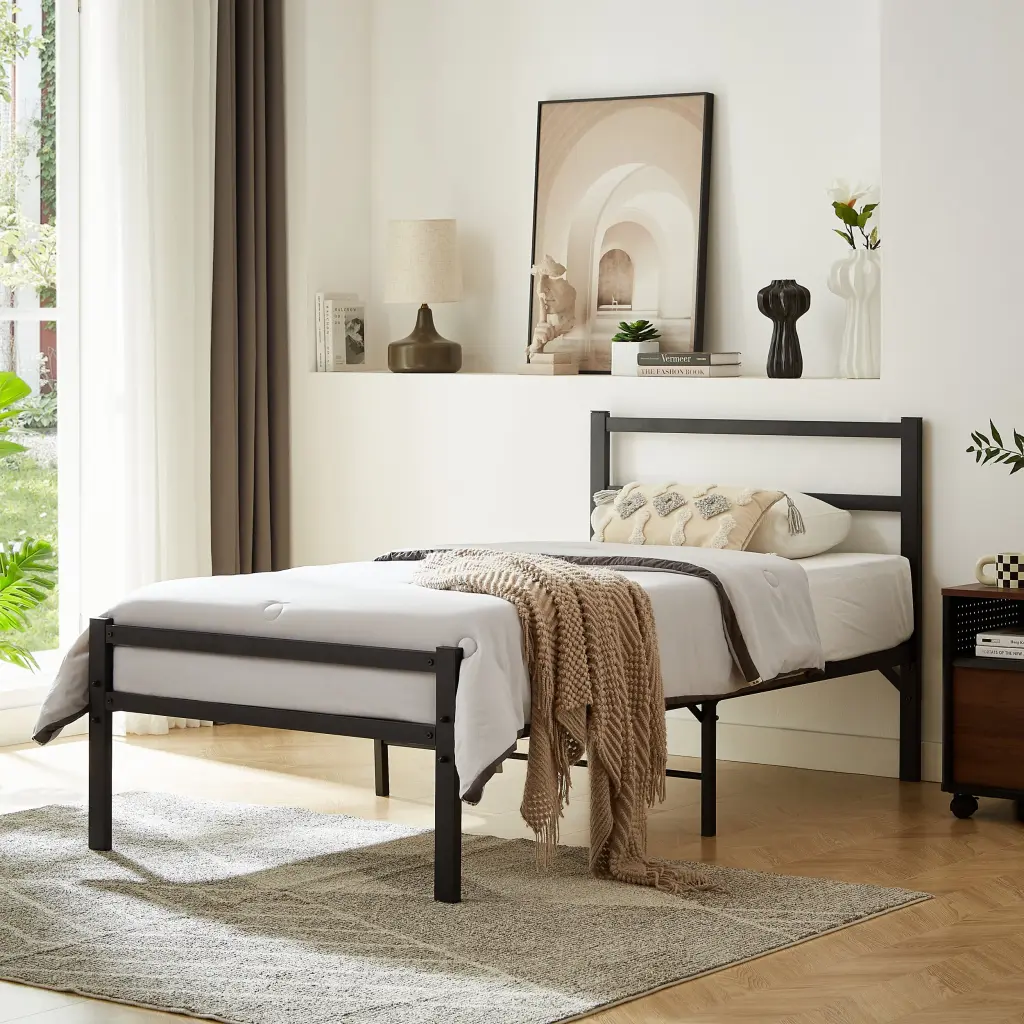 Twin Bed Frame Headboard And Footboard Platform Sturdy Support one future