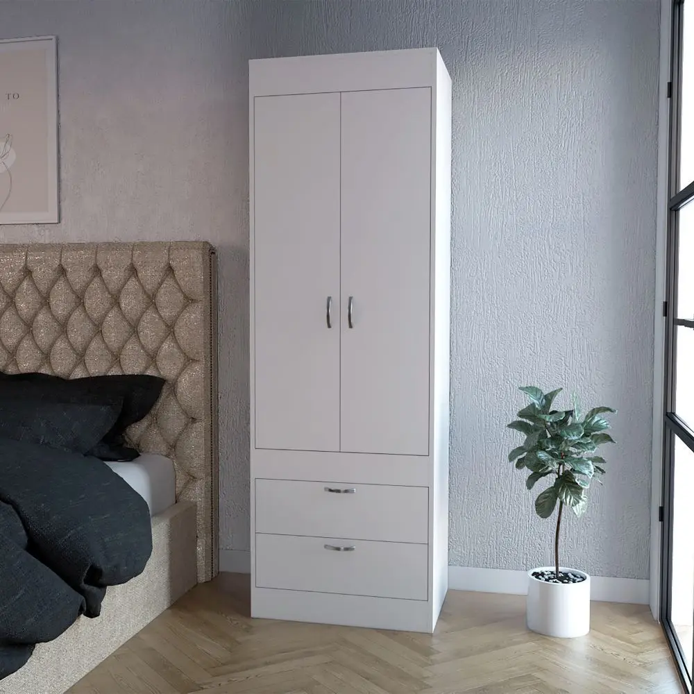 White 2 Drawer Armoire White Bedroom Particle Board furniture max