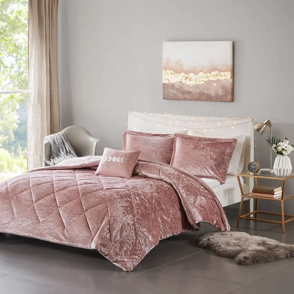 Velvet Easeer Set King Size Blush Polyester Bedroom Bench Storage jla