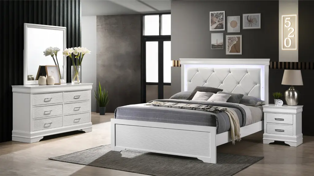 Brooklyn Full 4 Piece LED Bedroom Set White Box Spring galaxy home furnishings