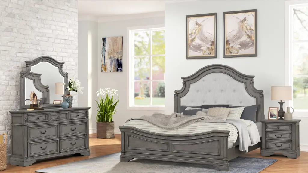 Grace Traditional Style King 4 Pc Bedroom Set Wood Rustic Finish galaxy home furnishings