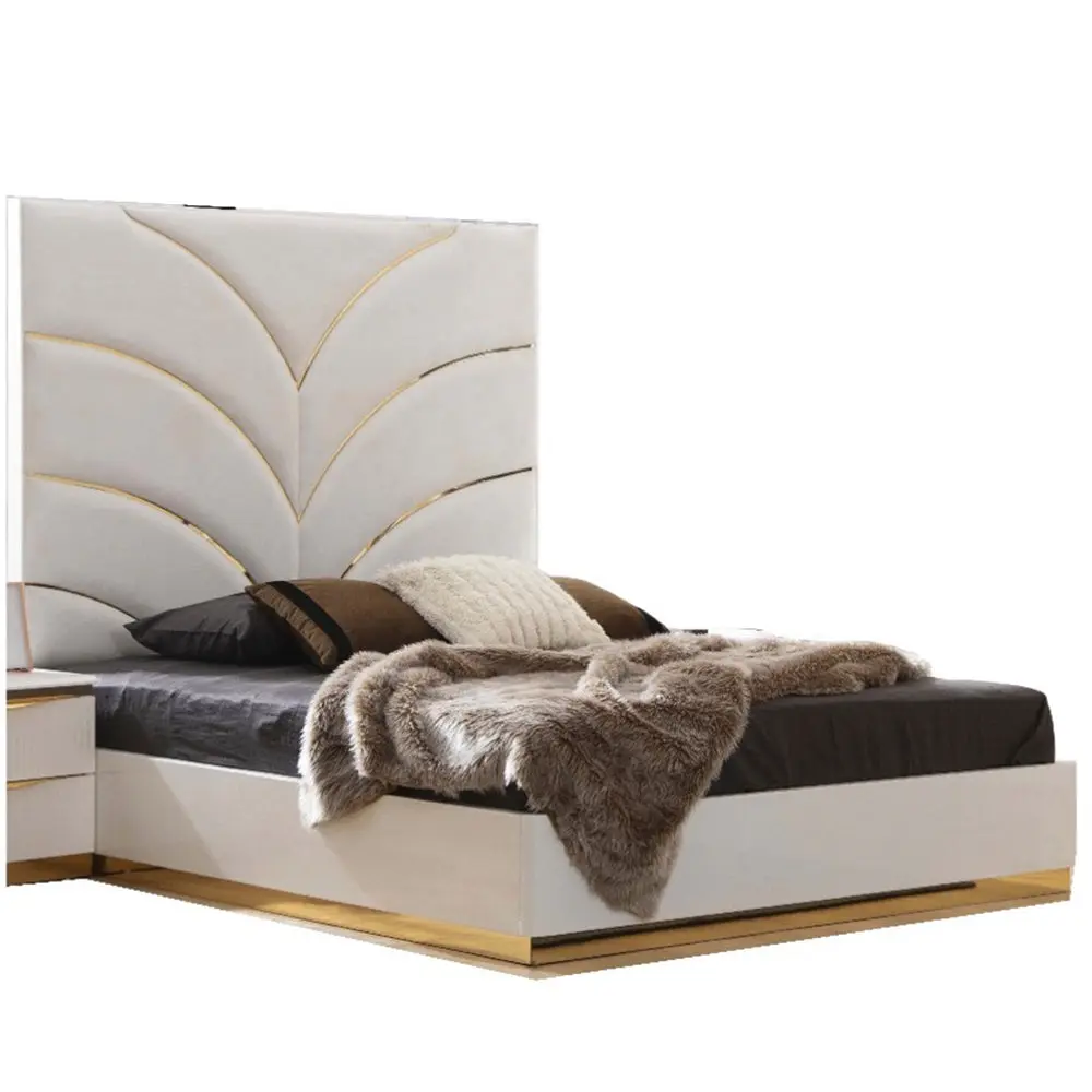Laura Gold Upholstery King 6 Pc Bedroom Set White Wood Frame galaxy home furnishings