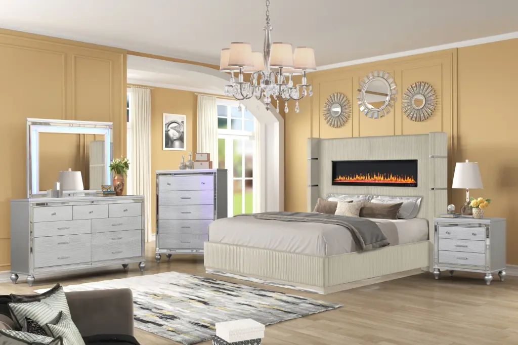 Lizelle Upholstery Wooden King 5 Pc Bedroom Set Ambient Lighting galaxy home furnishings