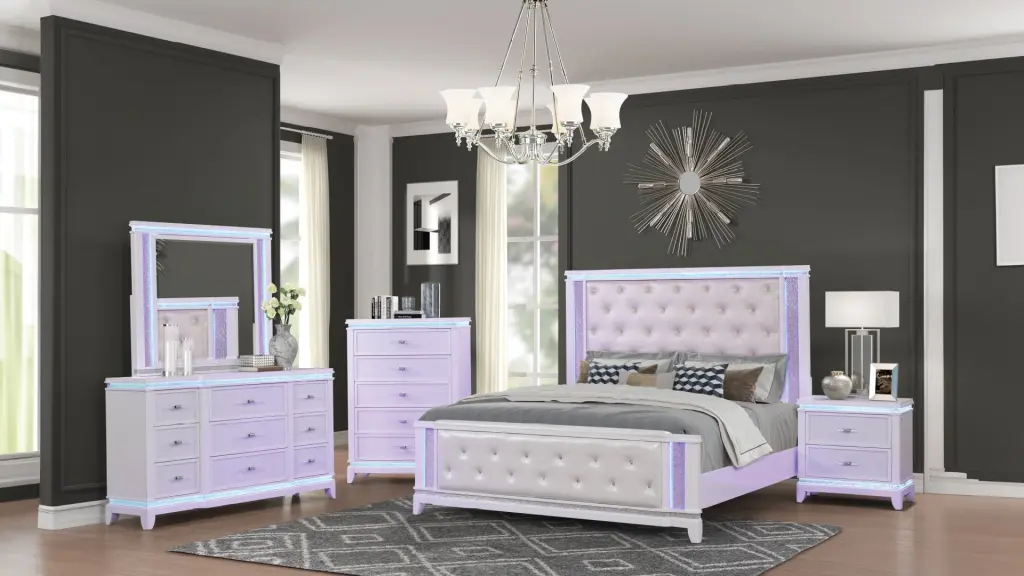 Opium Queen 5 Pc Bedroom Set Milky White Box Spring Required Queen Size galaxy home furnishings