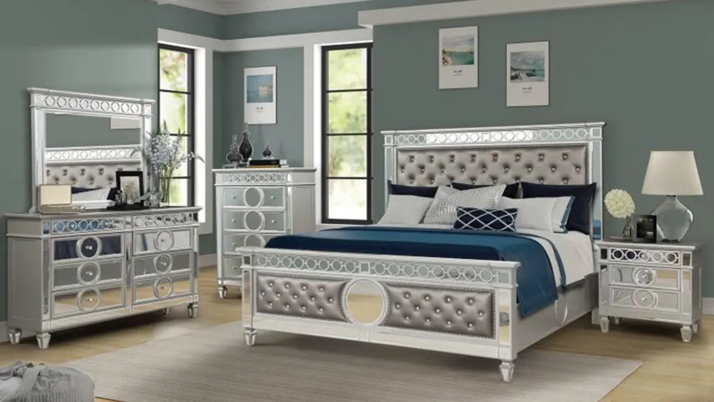 Symphony Modern King 5 Piece Upholstery Bedroom Set Mirror galaxy home furnishings