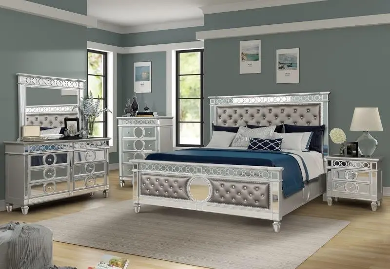 Symphony Modern Style Mirror Front Queen 5 Piece Upholstered Bedroom Set galaxy home furnishings