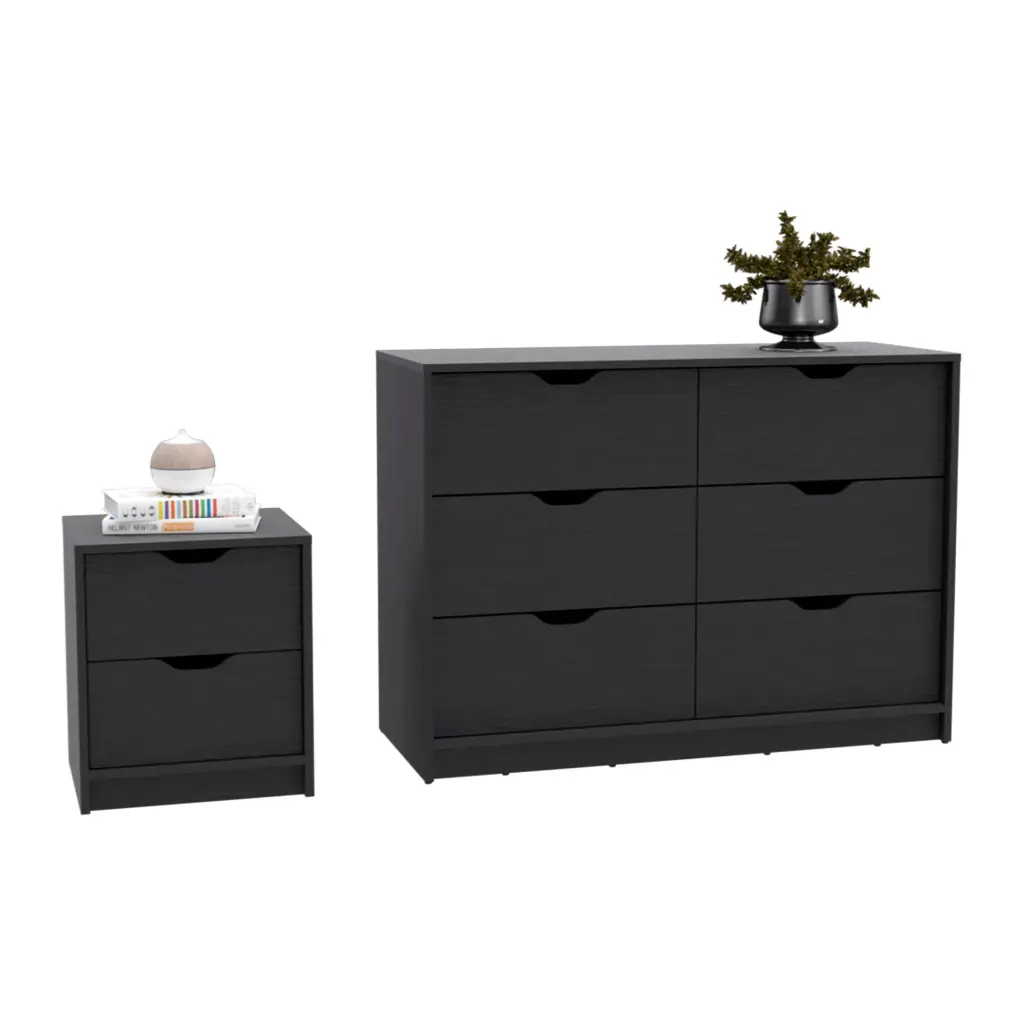 Bennett 2 Piece Bedroom Set Nightstand Dresser Black Particle Board Furniture treevol furniture