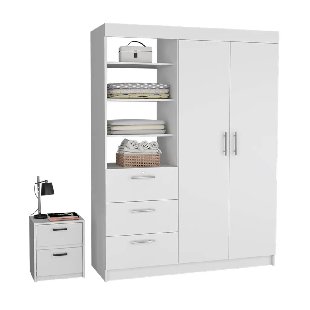 Karval 2 Piece Bedroom Set Armoire Nightstand White Particle Board treevol furniture