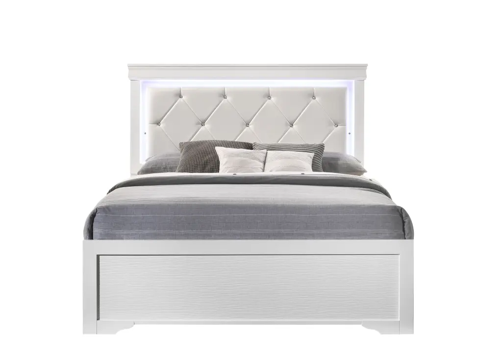 Modern Brooklyn Full Size LED Bed White Wood Box Spring Required galaxy home furnishings