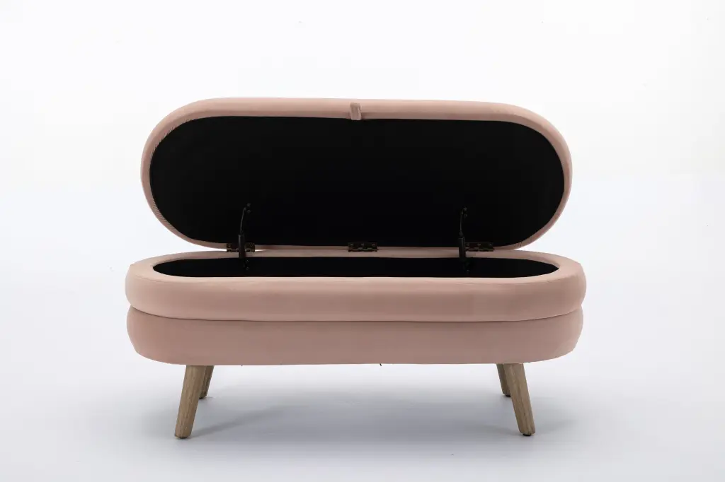Velvet Fabric Storage Bench Bedroom Bench Wood Legs Living Room Entryway dg collection