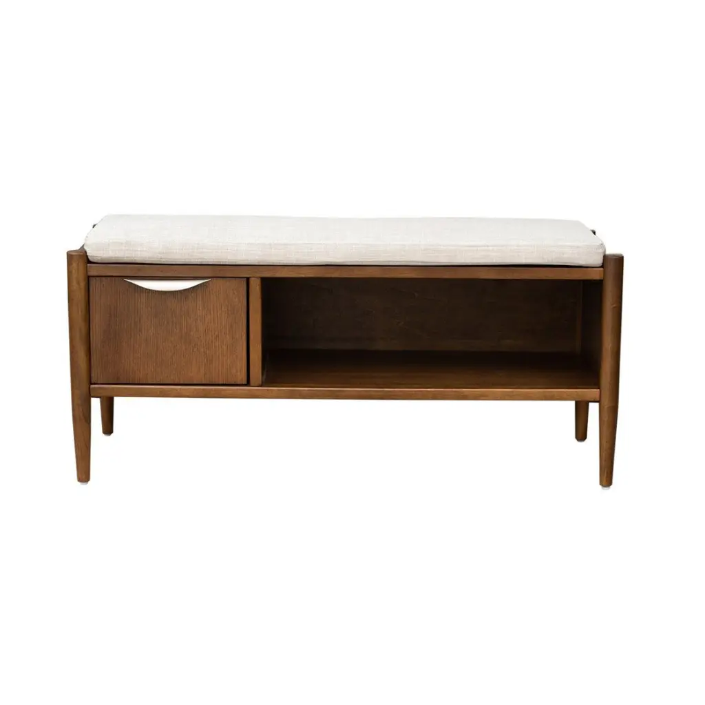Accent Bench Storage And Upholstered Cushion Walnut Brown Polyester jla