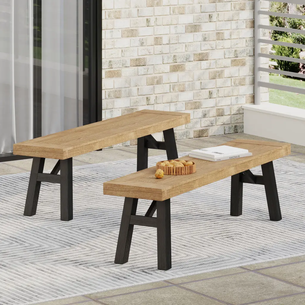 Bettina Bench Set 2 Grey Acacia Wood Modern Dining Room Seating nh-gardenpara