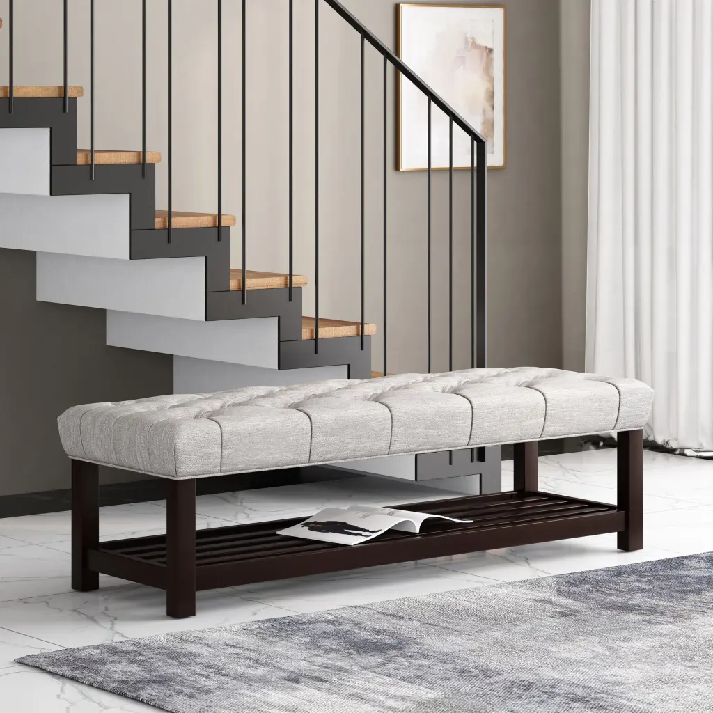 Beige Brown Fabric Bench Living Room or Bedroom nh-perfect home