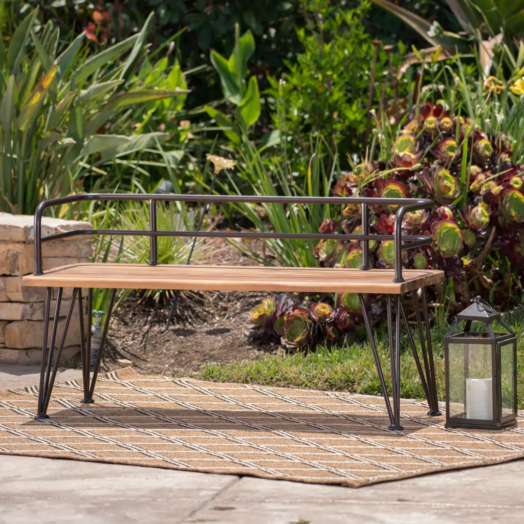 Zion Industrial Wood And Metal Bench Teak Metal & Wood nh-sunfay