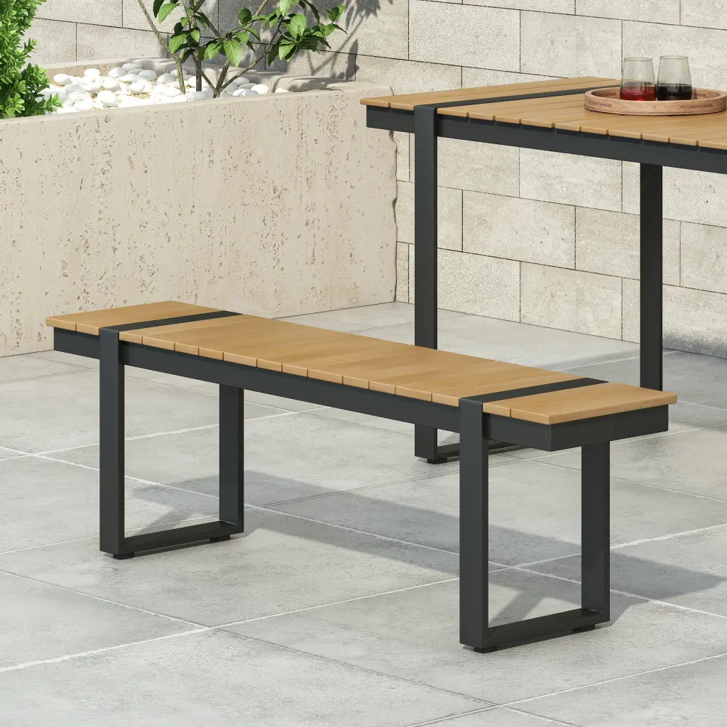 Outdoor Dining Bench Gray Natural Wood Finish nh-uhome