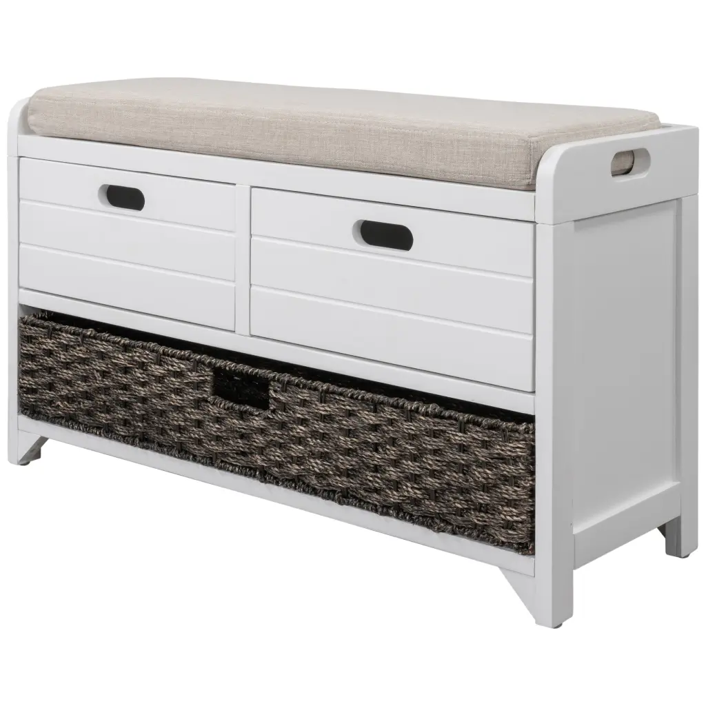 Storage Bench Removable Cushion and 2 Drawers Fully Assembled trexm