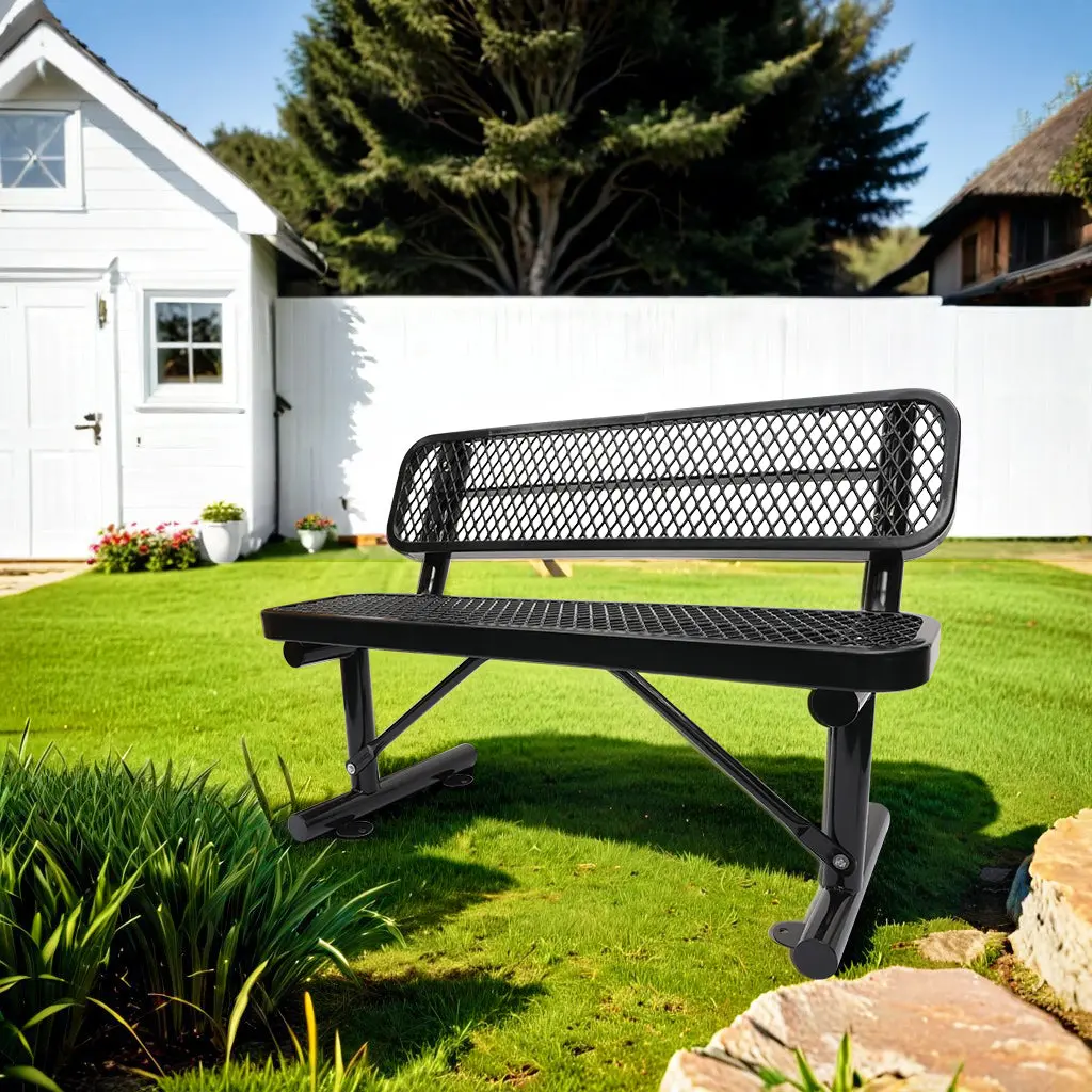 4 Ft Outdoor Steel Bench Backrest Black Carbon Steel w2815-aoi