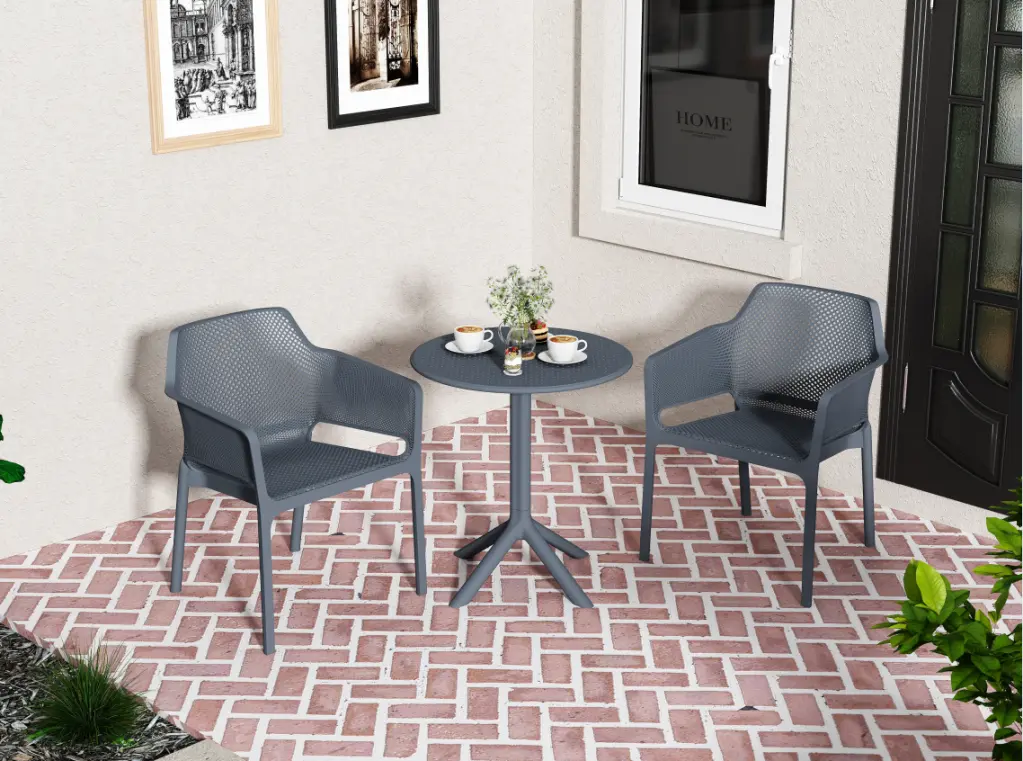 3 Piece Charcoal Plastic Arm Chair Bistro Set Luxury Ocean Design d-n furniture