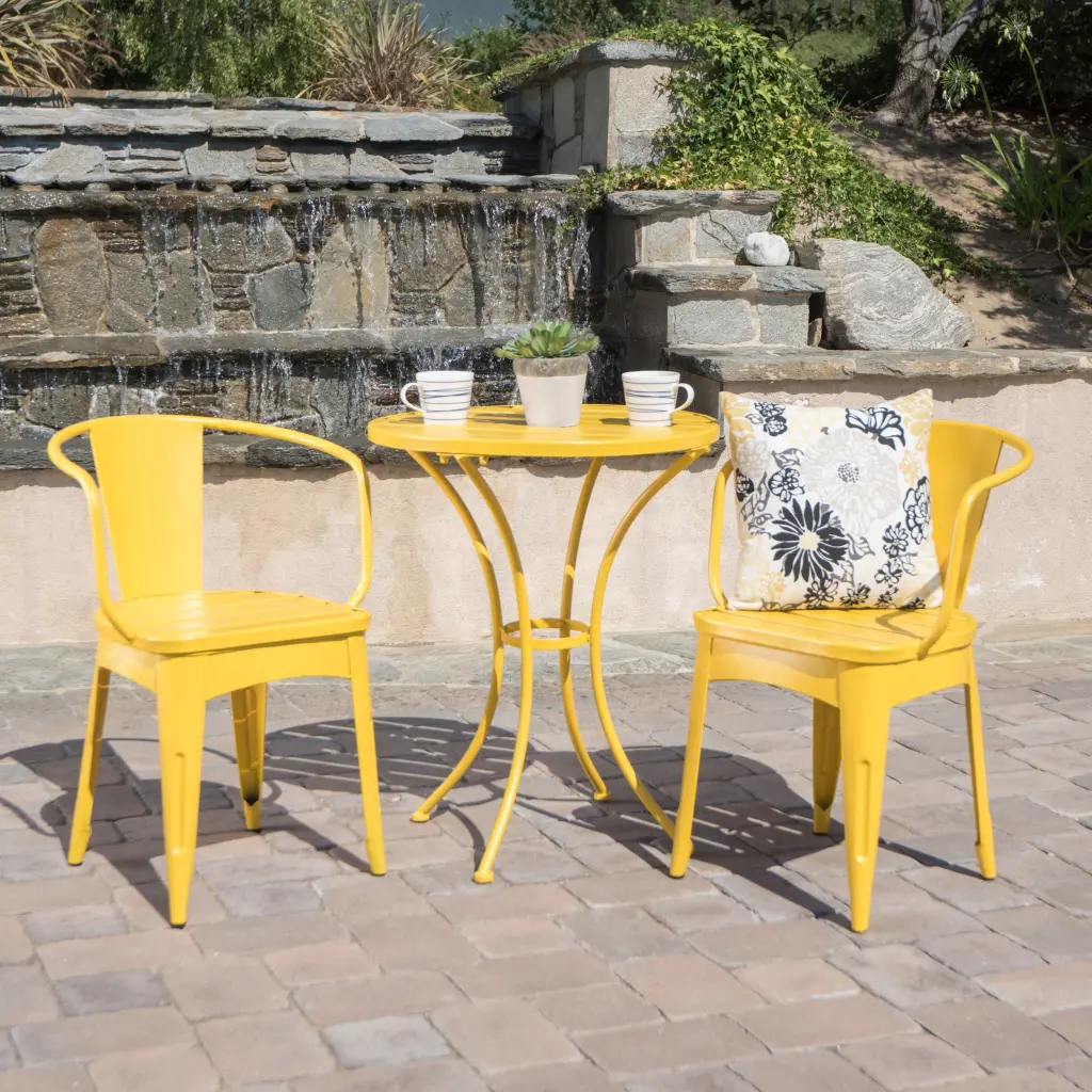 Colmar 3 Piece Yellow Iron KD Metal Patio Bistro Set nh-gardenpara
