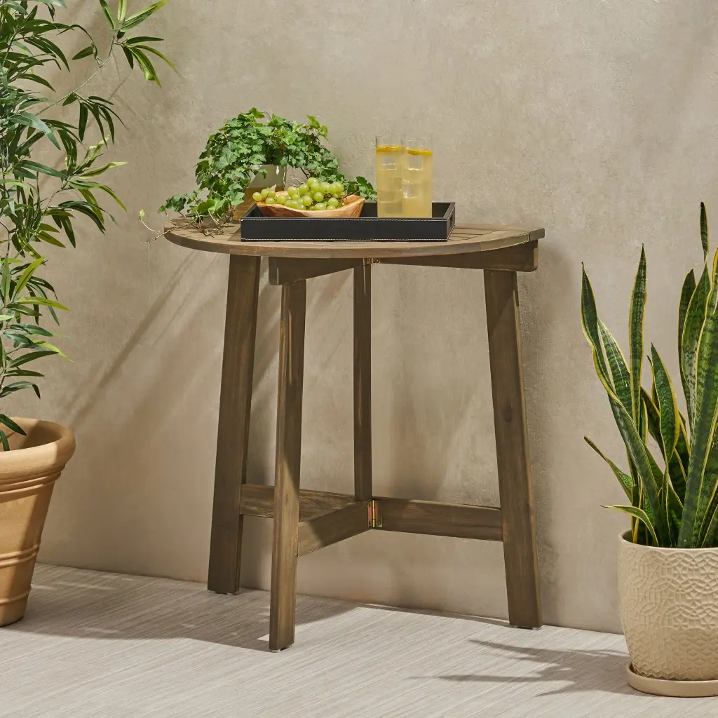 Westmont Half Round Bistro Table Grey Acacia Wood Outdoor Cafe Table Small Spaces nh-gardenpara